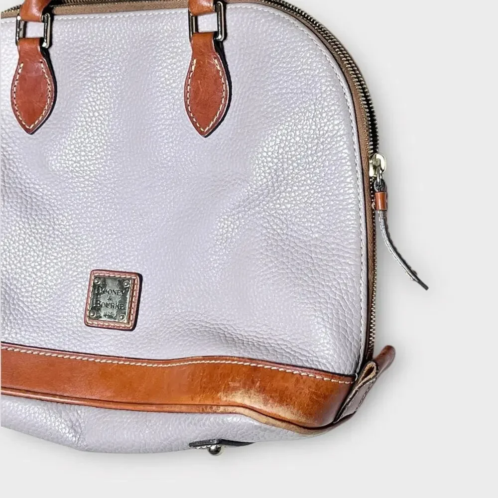DOONEY & BOURKE Pebbled Grain Leather Zip Satchel Gray Brown Handbag Purse